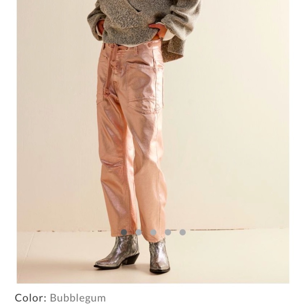 Free People (We The Free) Metallic Moxie Low Slung Pull On Barrel Pants